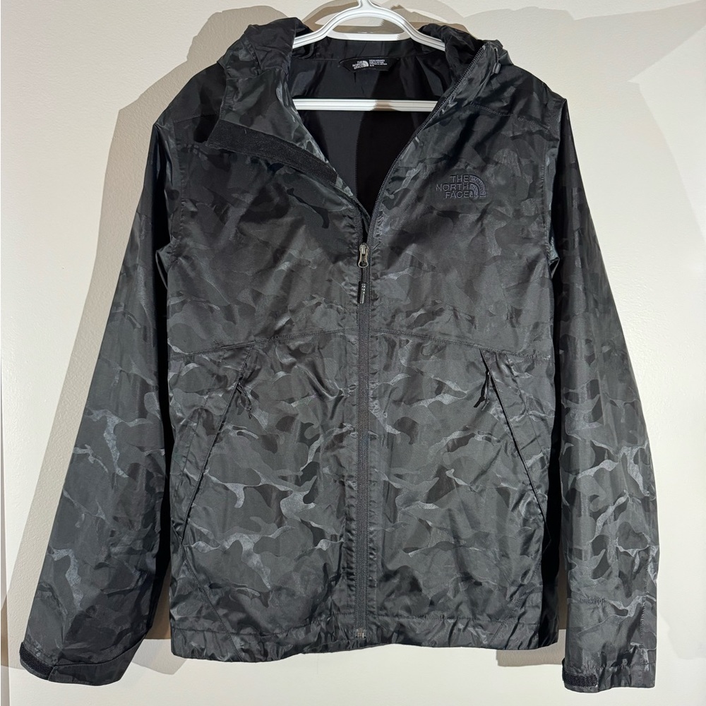 The North Face Dryvent Windbreaker Black Camo Jacket Small Zipper Pockets